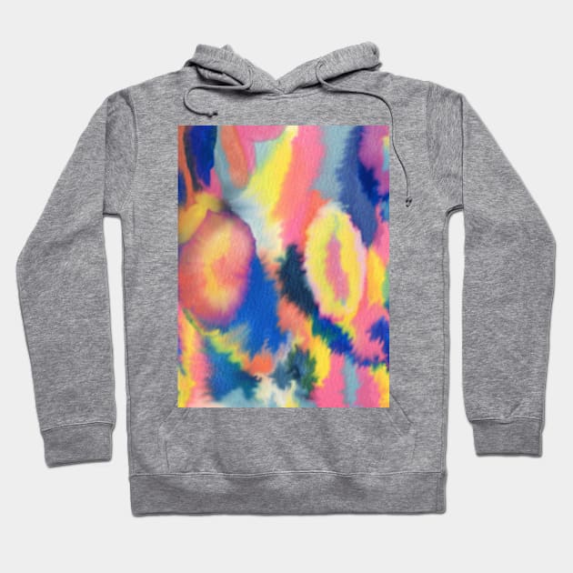 Blue yellow pink tie and dye watercolor artwork Hoodie by Doodle Intent